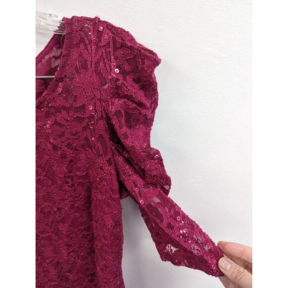 Candalite Size M Midi Dress Pink Sequins Gathered Sleeves Lined - Picture 2 of 5